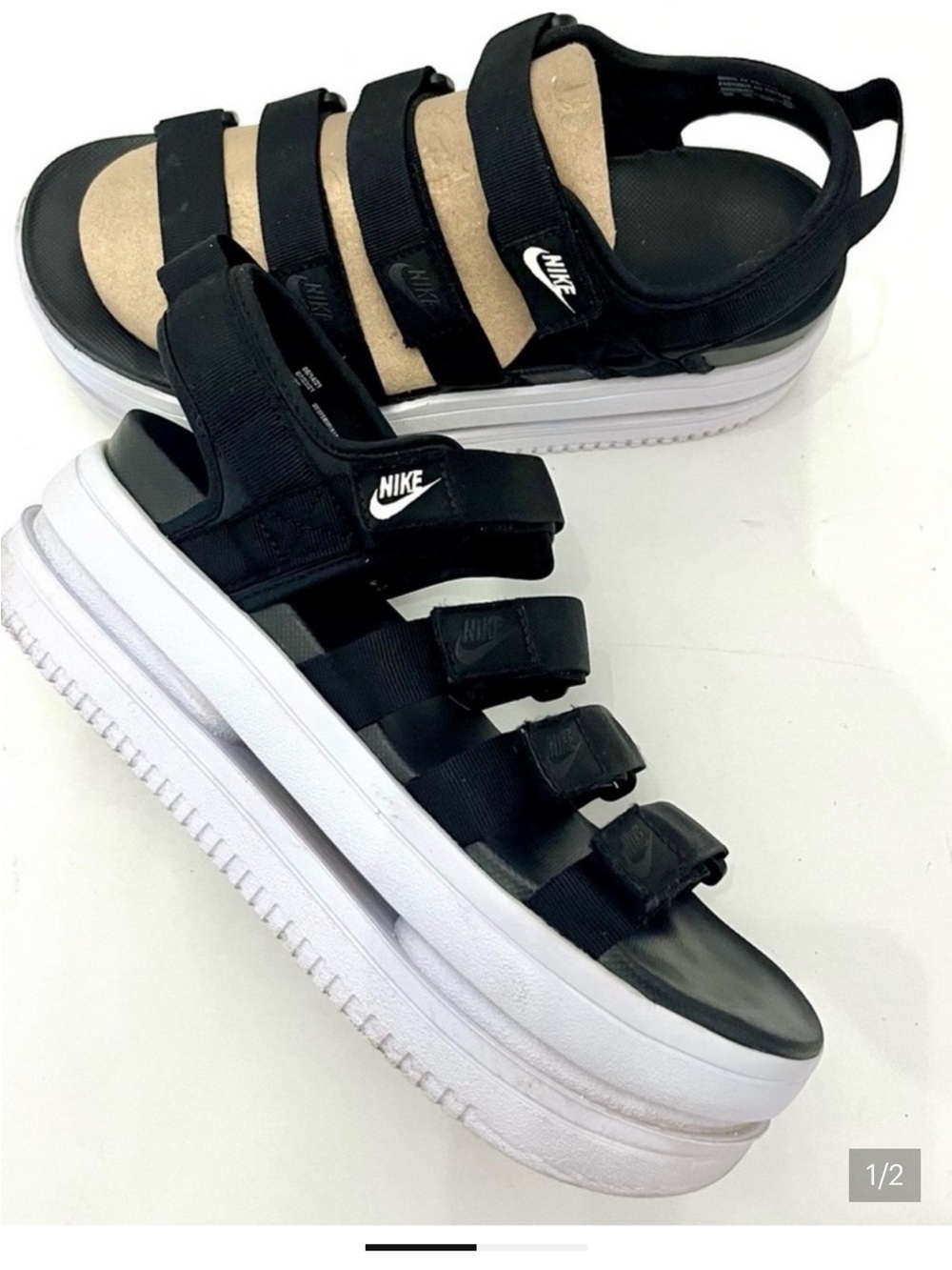 Nike Black and White Platform Slide Sandals